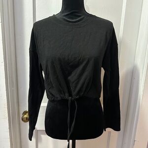 Romwe Black Cropped Long‎ Sleeve Top with Tie in S